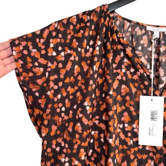 NWT Calme Johnny Was Shirred Neck Tiered Midi Dress Large‎ Black Orange Casual - Picture 4 of 6